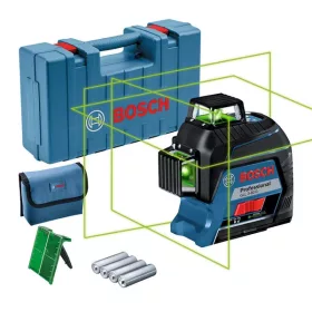   BOSCH 0601063Y00 GLL 3-80 G zöld Vonallézer v kufri + 4 ks 1,5 V LR6 (AA) + Lézer céltábla + Szerszámkoffer