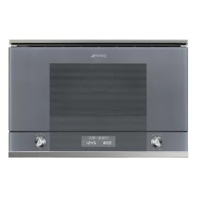   SMEG BEÉPÍTHETŐ MIKROHULLÁMÚ SÜTŐ, Linea design, 22 liter, 6 funkció, LED kijelző,forgótányér nélküli, ezüst szürke üveg