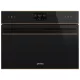 SMEG KOMPAKT KOMBINÁLT MIKROHULLÁMÚ SÜTŐ, Dolce Stil Novo design, Galileo, 45 cm, ES LCD, fekete üveg, réz dísz